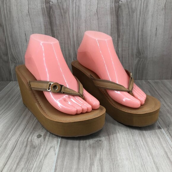 Aldo Wedge Sandals Womens 8M Brown Slip On Thong Platform Flip Flops - Picture 3 of 12